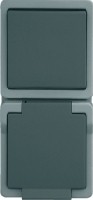 Kombination Universalschalter / Steckdose, Aufputz, IP44, grau