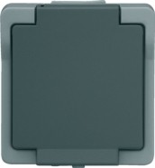 Steckdose / Schukosteckdose mit Klappdeckel, Aufputz , IP44, grau