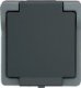 Steckdose / Schukosteckdose mit Klappdeckel, Aufputz , IP44, grau
